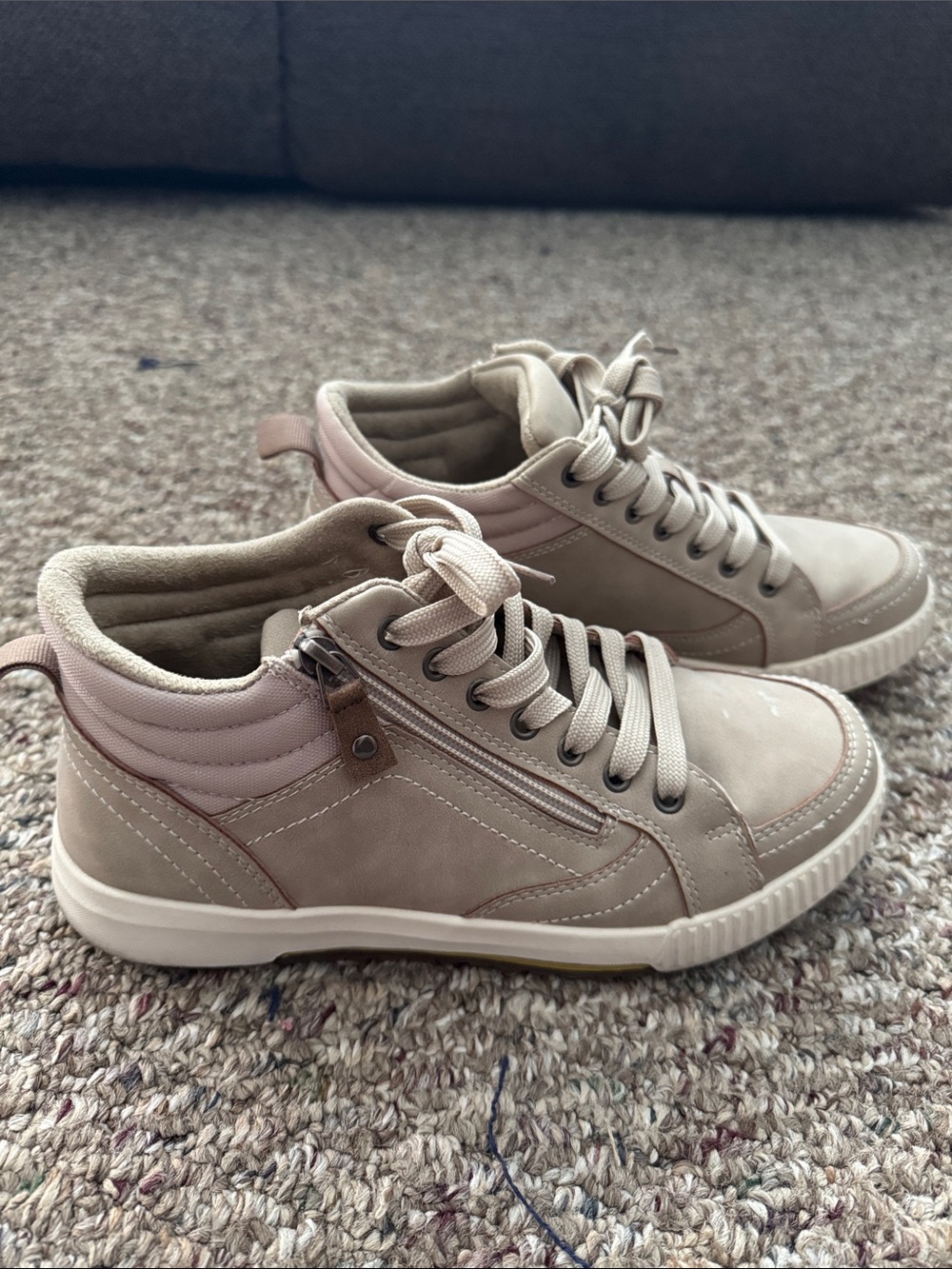 Maurices Women's Lace-Up Side-Zip Sneakers in Light Taupe and Blush